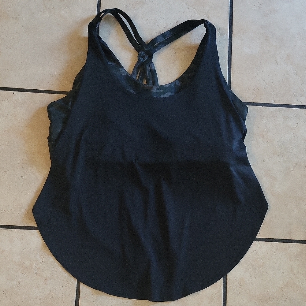 Black Tank Top with Camouflage Straps